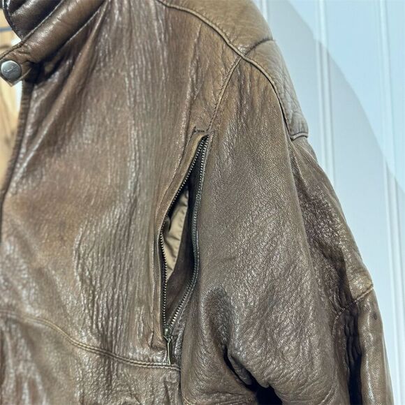 Summit Vintage Brown Leather Bomber Jacket Men’s Size 42 Distressed Flight Coat - Picture 11 of 16
